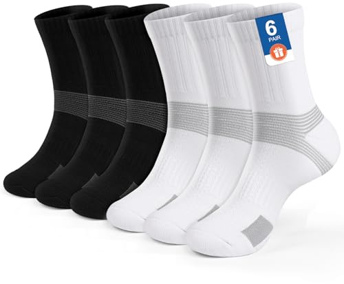 PERMANENTLY001 Calzini sportivi tennis uomo donna imbottiti calzini da allenamento traspiranti anti-vesciche Corsa basket ping-pong padel Pallavolo 43-47 Nero+Bianco L 6P