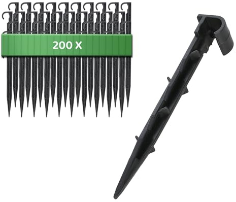 GARDENIX Anclaje para manguera de jardín, paquete de 200, anclajes de montaje para manguera de goteo, riego de estaca de tierra, diámetro de 16 mm, manguera de perla, horquilla enchufable, estable e