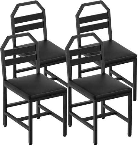 YATINEYDining Chairs, Kitchen Chairs with Back Support, Upholstered Seat and Metal Legs, for Kitchen, Living Room, Black CY02L4BB