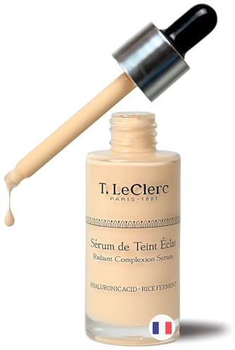 T. LeClerc – Skin Tint Serum Foundation 30 ml – 02 Mandel – Getöntes Serum fürs Gesicht mit Second Skin Effect & Hyaluronsäure, Leichtes Make-up für strahlenden Teint