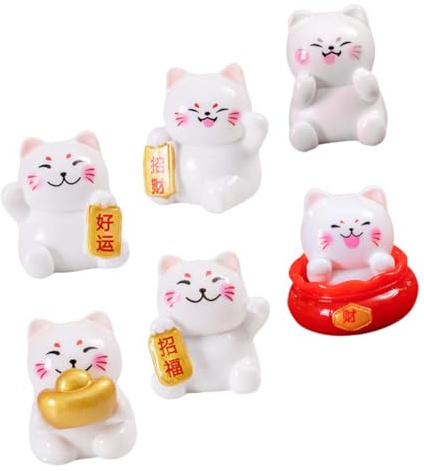 YARNOW 6pezzi Gatto della Fortuna Decorazione Giapponese Statuette Braccio che Saluta Mini Gattini per Cruscotto Auto o Scrivania