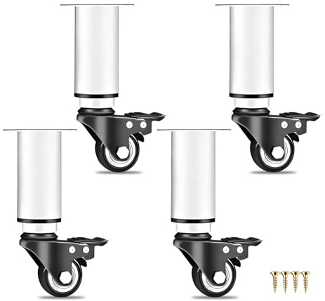 Pieds Réglables En Hauteur Avec Roulettes: 4 Pièces Pieds De Table Réglables 18-24cm Avec Roulettes Pivotantes Et Freins, Silencieuses à 360 ° Pied De Meuble Pour Fauteuil, Canapé, Chaise (Blanc)