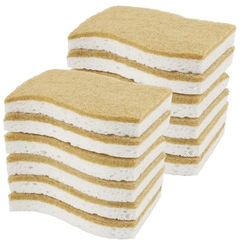 12PCS Esponjas Naturales Antiarañazos, Esponjas De Celulosa Y Fibra De Sisal para Platos, Ollas, Sartenes, Limpieza De Cocina Y Baño, Reutilizables, Ecológicas Y Aptas para Lavavajillas