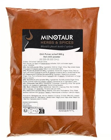Minotaur Spices | Chilipulver fruktigt starkt, malen chili, finaste chilipulver av torkade chilipeppar med mild styrka, 2 x 500 g (1 kg)