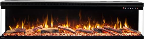 AFLAMO Unique-Chimenea eléctrica de Tres Lados/empotrada/de Pared/Troncos de Ceramica/Efecto de Llama Realista/función de calefacción(127x43x20)