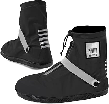 PERLETTI Cubre Zapatos Impermeable Lluvia Hombre Mujer - Cubrezapatos Protector Zapatillas Impermeables Transparente - Cubre Calzado Cubrebotas Nieve Anti Barro Reutilizables (L 43/45, Reflectante)