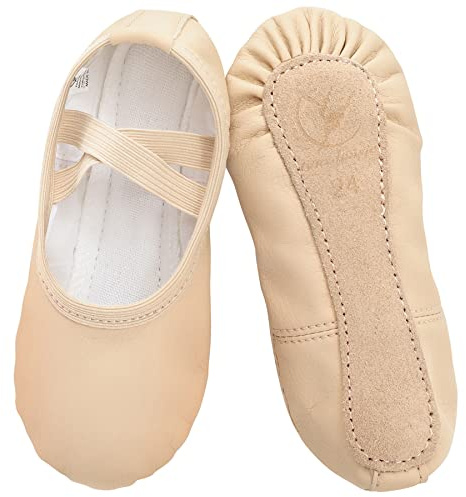 Ballet Shoes Girls Leather Ballet Dance Slipper Full Leather Sole Ballet Flats for Kids Toddler Child Women Adults (Beige, Size 11UK child-EU29)