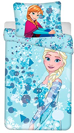 Jerry Fabrics Disney Frozen hellblau mit Glanzeffekt Kinderbettwäsche Bettbezug 140x200 cm und Kissenbezug 70x90 cm