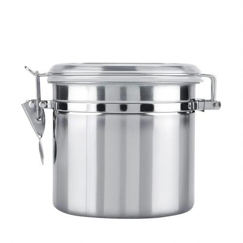 VIFERR Airtight Coffee Container 1100ML Stainless Steel Coffee Beans Storage Container Food Canister with Lid for Coffee Tea Sugar Spice Cereal（Sliver）