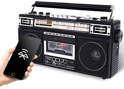Bärbar retrokassettbandspelare, kassettbandspelare med AM/FM/SW1/SW2, inbyggd högtalare, stöd för SD/USB-ingång, inspelning/transkription med ett klick, klassisk retrostil