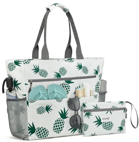 G4Free 35L Strandtasche Familie & Badetasche Faltbar Groß/Wasserdicht/Leicht für Shopping Strandurlaub und Schwimmbäder, Ananas