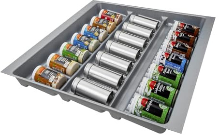 SO-BOX 3 Gewürzeinsatz Breite 49,1 cm, Tiefe 47,3 cm mit silbergrauer Kanvas-Struktur für 60er Schubladen von Nobilia ab August 2012 und weitere Küchen