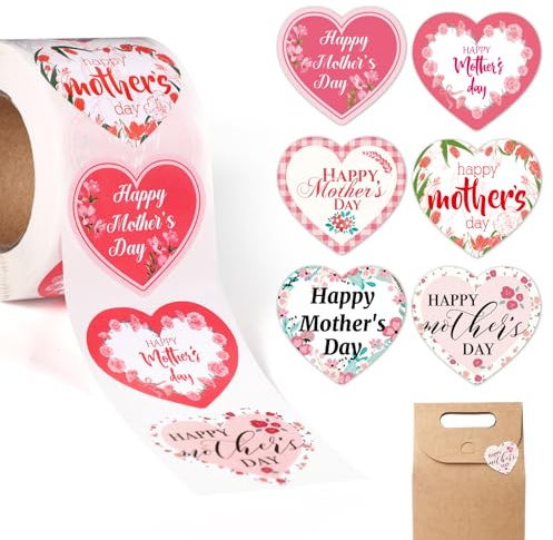 500st 4cm Mors Dag-Klistermärken, Hjärtformade Glad Mors Dag-Etiketter Självhäftande Blommiga Kuvertförsegl Klistermärken Mors Dag-Presentetiketter för Presentdekoration