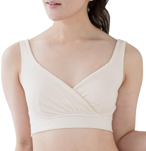 bodyhints 100% Cotton Cachecoeur Bras for Women, Wireless, Removable Pads, Nursing Bra, Machine Washable, Beige, S