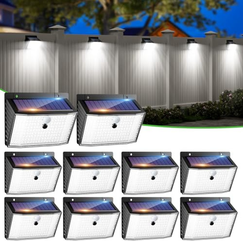 nipify - Iluminación exterior solar (168 LED, 10 paquetes) - Luz solar exterior con IP65 impermeable, 3 modos, lámpara solar al aire libre, detector de movimiento, para jardín, pared, camino de garaje