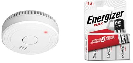 ELRO FS180111 Détecteur de fumée - Conforme à la Norme européenne EN14604, Blanc & Energizer Pile 9V, Energizer Max, Lot de 3 Piles