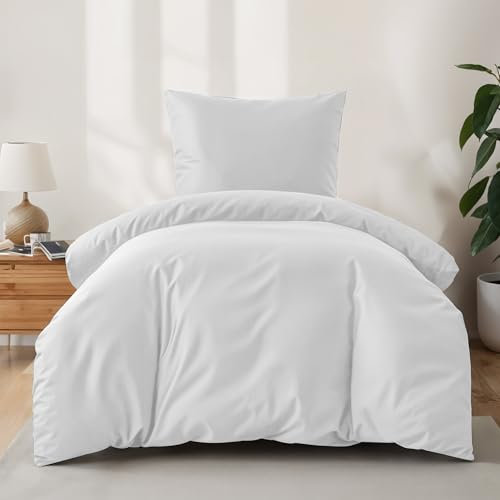 Dreamzie Bettwäsche 135x200 Baumwolle - Weiß - Bettbezug 135x200 und Kissenbezug 80x80 cm - Oeko-Tex Zertifiziert - Bettwäsche-Sets 2teilig