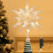Lewondr Christbaumspitze, Glitzernder Weihnachtsbaum Topper Beleuchtete Funkelnde 3D geometrisch Stern Weihnachtsbaumspitze Weihnachten Dekoration LED Dekorativ Licht Batteriebetrieb 28cm, Silber