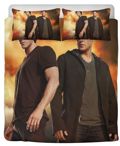 STARSAY Supernatural Bettwäsche 3D Drucken Mikrofaser Bettbezug Mit Reißverschluss Horrorfilm Schlafzimmer dekorative Bettwäsche-Sets Kissenbezug (SPN, Single 135x200)