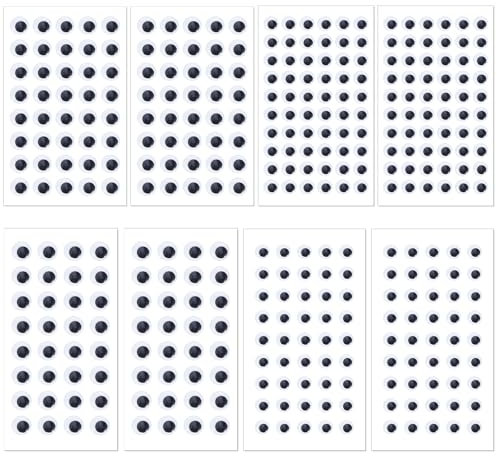 JIEYAO 8Blätter Selbstklebend Wackelaugen,Wiggle Eyes Augen Selbstklebend Kunststoff Kulleraugen Schwarz Bastelaugen Puppenaugen für Halloween und DIY Scrapbooking Spielzeuge Zubehör(8/10/12/15mm)
