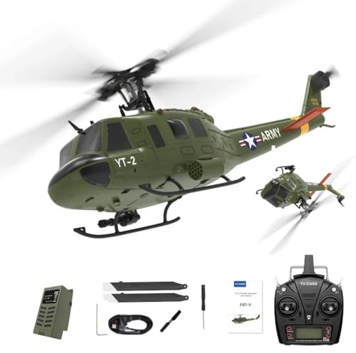 Meiurlex YUXIANG F07-V UH1D RC helikopter för vuxna, 1/34 2,4 GHz fjärrstyrd flygplansmodell, 3D/6G borstlös militär helikopter med direktdrift och Flybarless