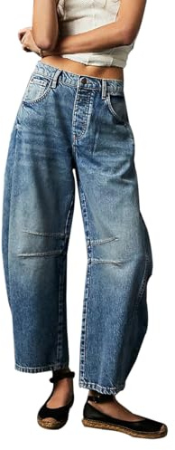 M&Catree Mujer Vaqueros Baggy Trousers Barrel Jeans Cintura Alta Wide Leg Y2K Pantalones de Mezclilla