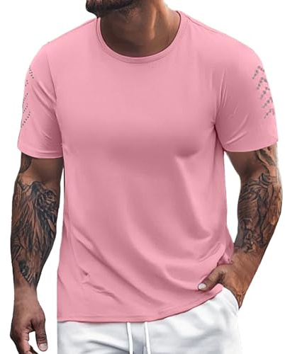 Rashguard T-shirt UV à manches courtes pour homme - T-shirt de fitness - Maillot de bain - Surf - Running - En néoprène - Séchage rapide, Rose, 7XL