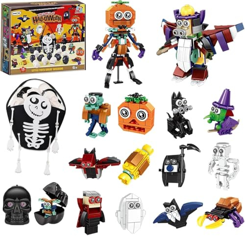 Own1one Halloween Mitgebsel Kinder, 12 Vorgefüllten Totenköpfen mit 12 2-in-1-Bausteine & 1 Tüte als Pinata Füllung, Trick or Treat Geschenke für Halloween Kindergeburtstag Party Kinder Gastgeschenke