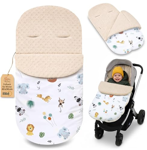 Saco para Carrito y Buggy de Invierno 90x45 cm - Saco de Invierno Forro Cálido Manta Envolvente Accesorio Bebé cálido Minky certificado Oeko-Tex Safari