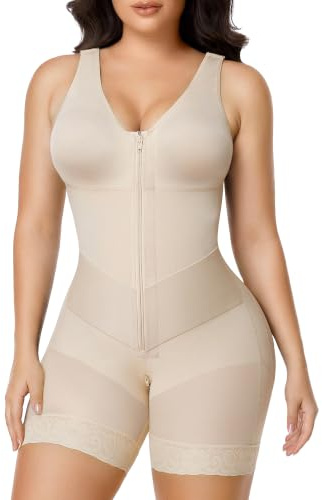 SHAPERX V-Shaped Fajas Colombianas Moldeadoras Enhanced Tummy Control Shapewear Postpartum Butt Lifter Full Body Shaper,SZ7536-Beige-M