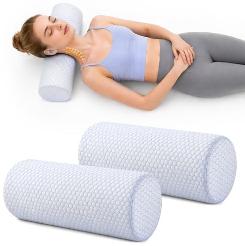 DHNDO 2 Pack Neck Roll Pillow for Pain Relief, Memory Foam, 40 x 15 cm | Round Bolster Pillow for Cervical Support, Neck Support Cushion for Sleeping Yoga Lumbar Leg Head