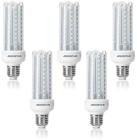 Aigostar Bombilla LED E27 15W, Luz Blanca Fría 6500K, 1510 lúmenes, Ángulo 360°, No regulable, Bombillas LED B5 T3 4U -5Uds