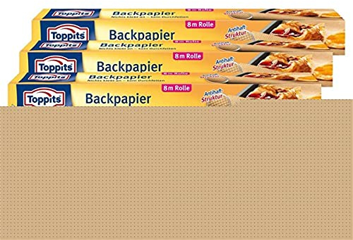 Toppits Backpapier 8m Rolle 38cm breit Antihaft-StStruktur (3er Pack)