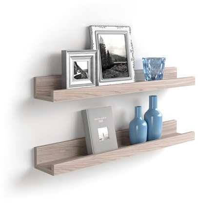 Mobili Fiver, Coppia Mensole portafoto-quadri First, 80 cm, Olmo Perla, 80 cmx13 cmx8 cm, Nobilitato, Mensole da muro per Camera, Ingresso, Soggiorno, Ufficio, Made in Italy