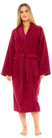 CICK Towelling Bath Robe Premium Quality Bathrobes for Women Highly Absorbent 100% Cotton Shawl Design for Men & Women for Loungewear SM Wine