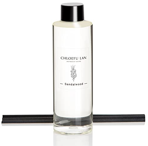 Chloefu LAN Sandalwood Essential Oil Scented Diffuser Oil 200ml/6.76 fl oz for Home, Scented Oils Diffuser Refill, Diffuser Sticks, Bathroom Diffuser, Best for Aromatherapy, SPA and Home, 0% Alcohol