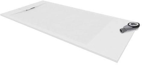 Moments of Glass Plato de ducha SMC Polar 80x120 cm Blanco - Antiderrapante, Textura Pizarra, Antibacteriano, Resistente a agentes químicos – Incluye válvula y rejilla
