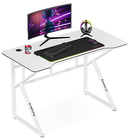 huzaro Hero 1.6 White | Computertisch Gamingtisch Schreibtisch Bürotisch PC Tisch | 120 x 60 cm | Zwei Kabeldurchführung | Gaming Homeoffice | Stahlkonstruktion Carbon Tischplatte | Weiß