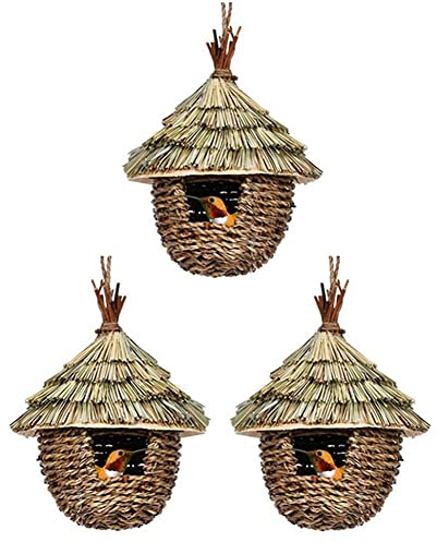 Dormstop 3Pcs Bird House Outdoor Bird House for Nesting,Natural Grass Bird Nest for Garden,Patio