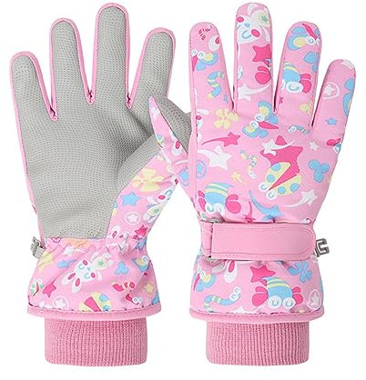QKURT Kinder Schneehandschuh Kinder Skihandschuh Winter Winddichter Thermohandschuh Rutschfester Sporthandschuh Rippstrick langer Stulpe Outdoorhandschuh geeignet für 2-9 Jahre alte Mädchen und Jungen