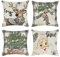 Joyoldelf 4er Set Kissenbezug Weihnachten - Rentier Schneemann Weihnachtsdeko Leinen Kissenbezüge 45x45 cm, Geeignet für Schlafzimmer Sofa Wohnzimmer Büro Kissenhüllen Deko (Beige)