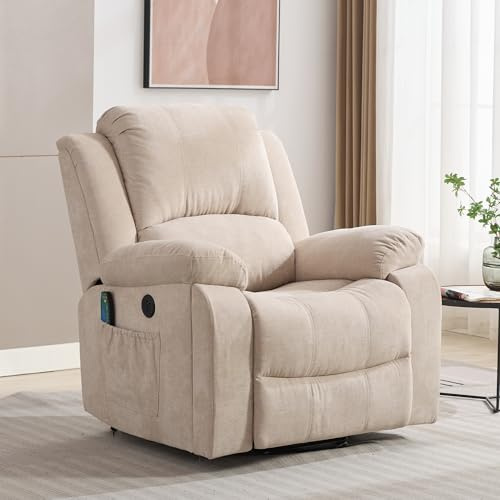 Merax Power Massage Chair with Heat & Vibration for Elderly, Single Motor and Heavy Duty Mechanism, Functional Lift Armchair, Comfy Recliner Chair with Storage Pocket and Cup Holders, Fabric, Beige