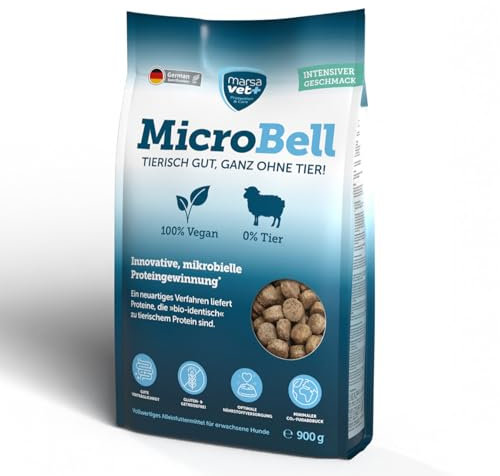 Marsavet Veganes Premium Trockenfutter MicroBell – 900g. Monoprotein-Hundefutter mit mikrobiellen Proteinen, geeignet für Vegetarier, Allergiker und empfindliche Hunde. Vegan, gluten- und getreidefrei