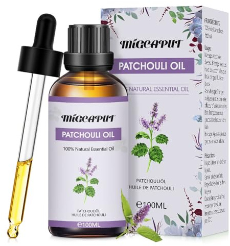 MIGCAPUT 100ML Huile Essentielle de Patchouli, Huile Essentielle Aromathérapie 100% Naturelle pour Diffuseur, Humidificateur, Huile de Patchouli de Qualité pour DIY Bougie, Savon, Parfum