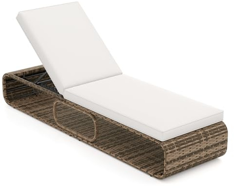COSTWAY Sonnenliege Rattan, Gartenliege mit Auflage und Verstellbarer Rückenlehne, wetterfeste Balkonliege, Terrassenliege bis 180 kg belastbar, Liegestuhl für Garten, Terrasse, Balkon