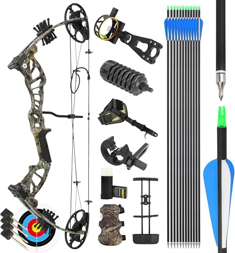 surwolf 27.5 Jugend Compoundbogen 15-45lbs Einstellbare Junior Jagdbogen und Pfeil Set 18.25”-29” Draw Länge für Jugend und Kinder Bogenschießen Jagd Ziel Schießen Praxis RH (camo-set1)
