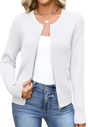 Totatuit Womens Long Sleeve Zip Up Cardigan Sweaters Lightweight Zipper Front Knitted Jacket White Medium