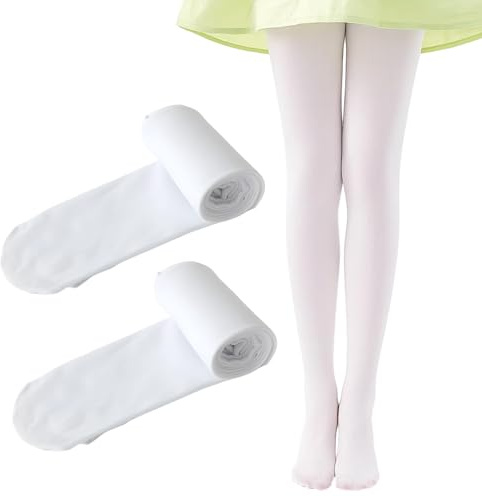 KRYMXAR 2er Pack Feinstrumpfhose Mädchen, Weiße Ballettstrumpfhose Mädchen, 90D Strumpfhose Kinder, Hochwertige Strumpfhosen Mädchen