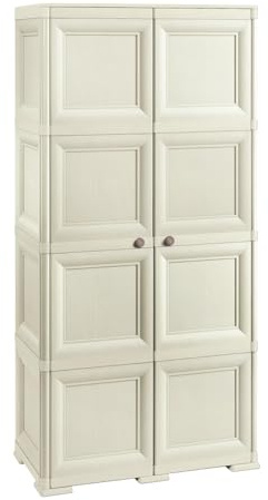 PALUPLUS Portascope a 2 Ante con Quadrati in Plastica Beige, Misura 79x43x164 cm, Armadio Multiuso effetto legno con vano per le scope e 4 Scomparti, Piedini Antiscivolo, Made in Italy -5210C-20