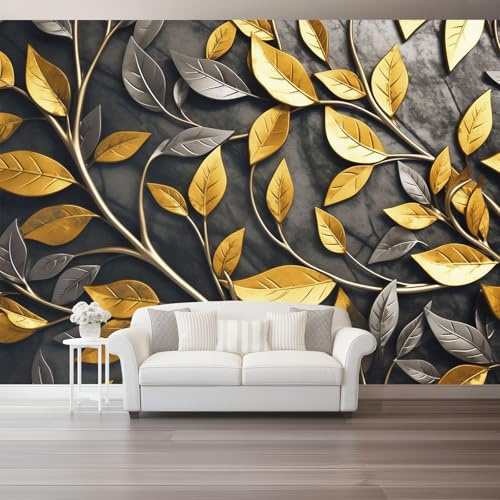 Carta Da Parati Stile Di Lusso Leggero Oro Foglia Metallica Motivo Scuro 300 X 210 Cm Vello Sfondo Murale Xxl Moderne Decorazione Grande Sfondo Per Tv Soggiorno Camera De Letto Sala Ufficio